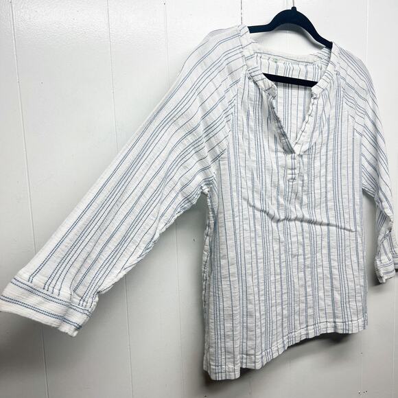 Dip Women's V-Neck 3/4 Sleeve Striped Blue & White Women's Boho Top Size Medium - Picture 5 of 11